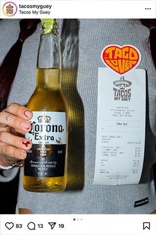 Instagram post showing Taco My Güey food